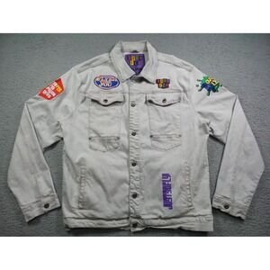 Born Fly Jacket Mens Size 2XL Gray Denim Button Up Pockets Stretch Logo